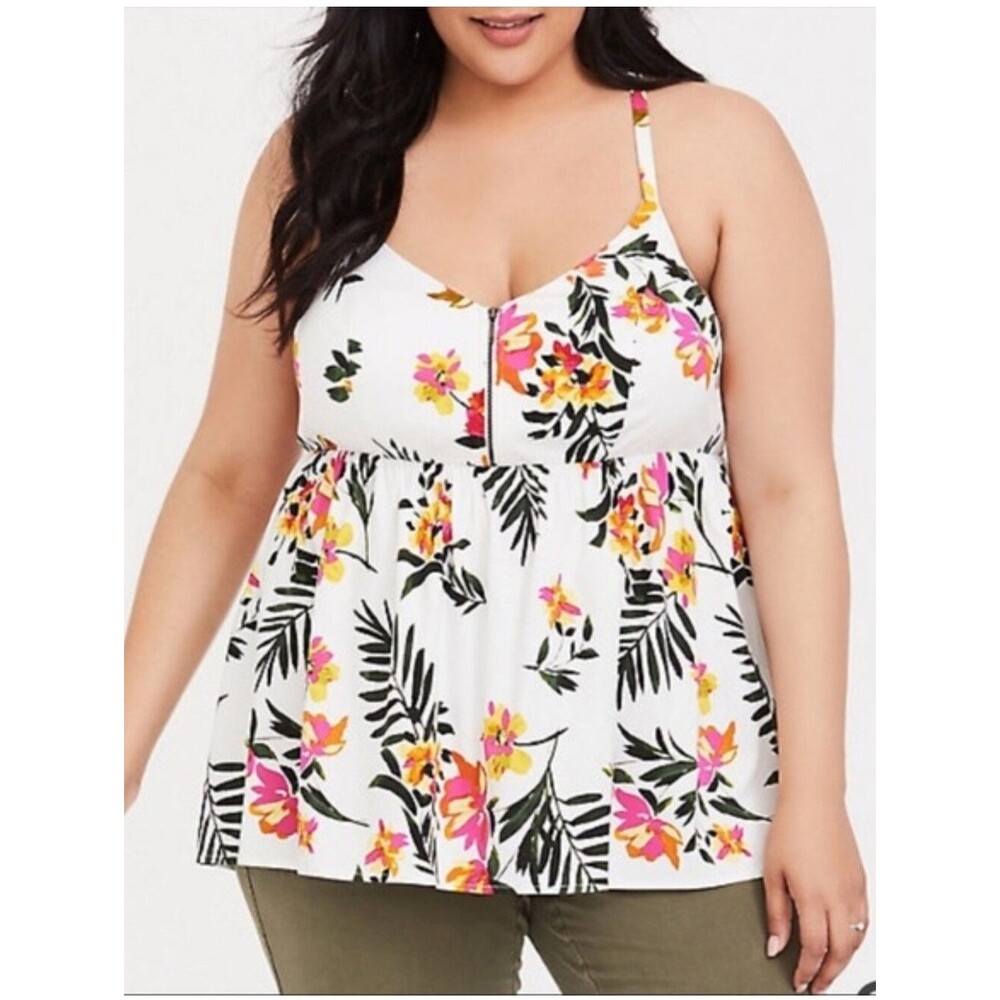 Torrid Floral Babydoll Cami Tank Top Adjustable Spaghetti Straps Size 2